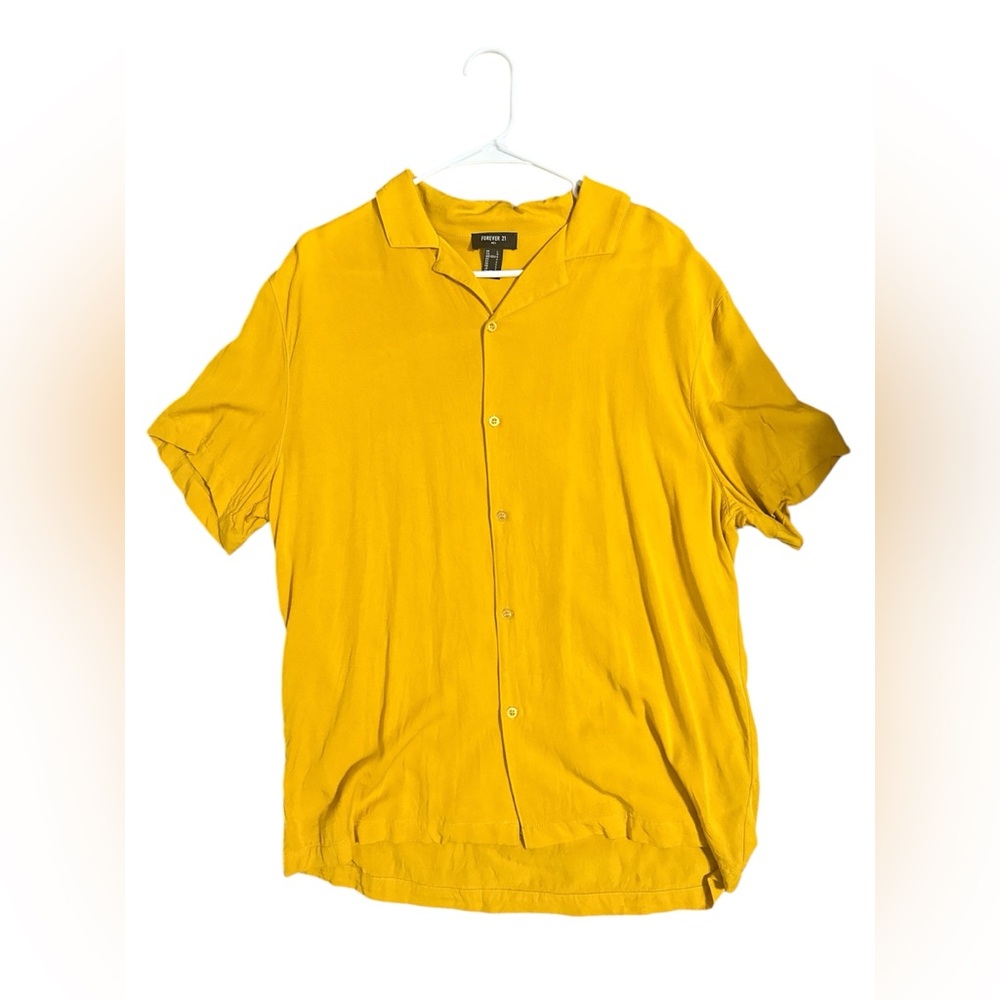 Forever 21 Men's Yellow Short Sleeve Button Up Shirt, Size: Large